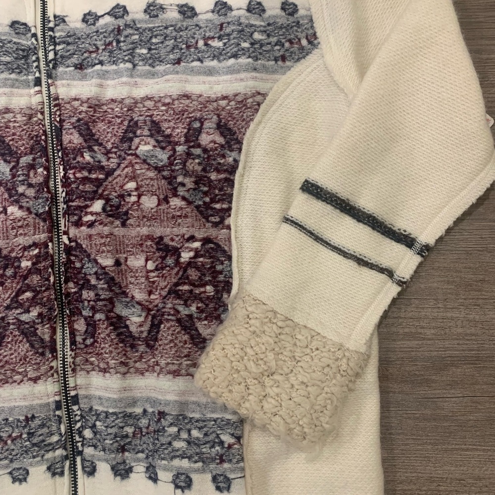 Free People Alpine Escape Ivory Comb Long Hooded Zip up Sweater Size L - Picture 6 of 11